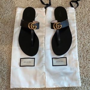 Gucci Leather Thong Sandals with Double G